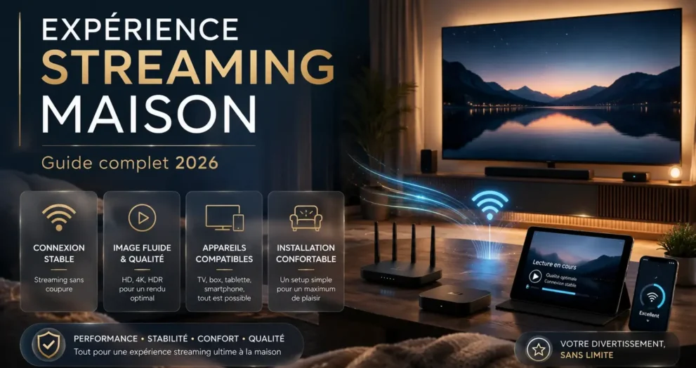 Expérience streaming maison avec Smart TV, connexion stable, appareils compatibles et setup confortable en 2026