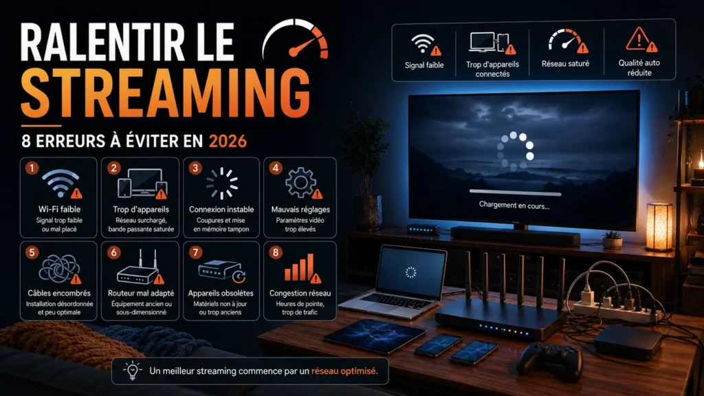 8 erreurs qui peuvent ralentir le streaming avec Wi-Fi instable, appareils saturés et mauvais paramètres réseau