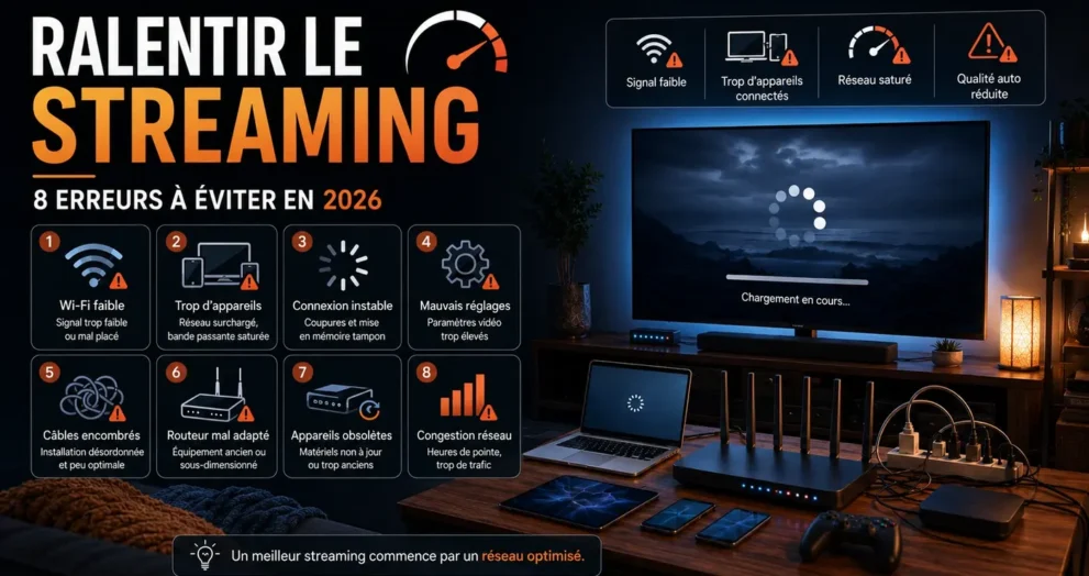 8 erreurs qui peuvent ralentir le streaming avec Wi-Fi instable, appareils saturés et mauvais paramètres réseau