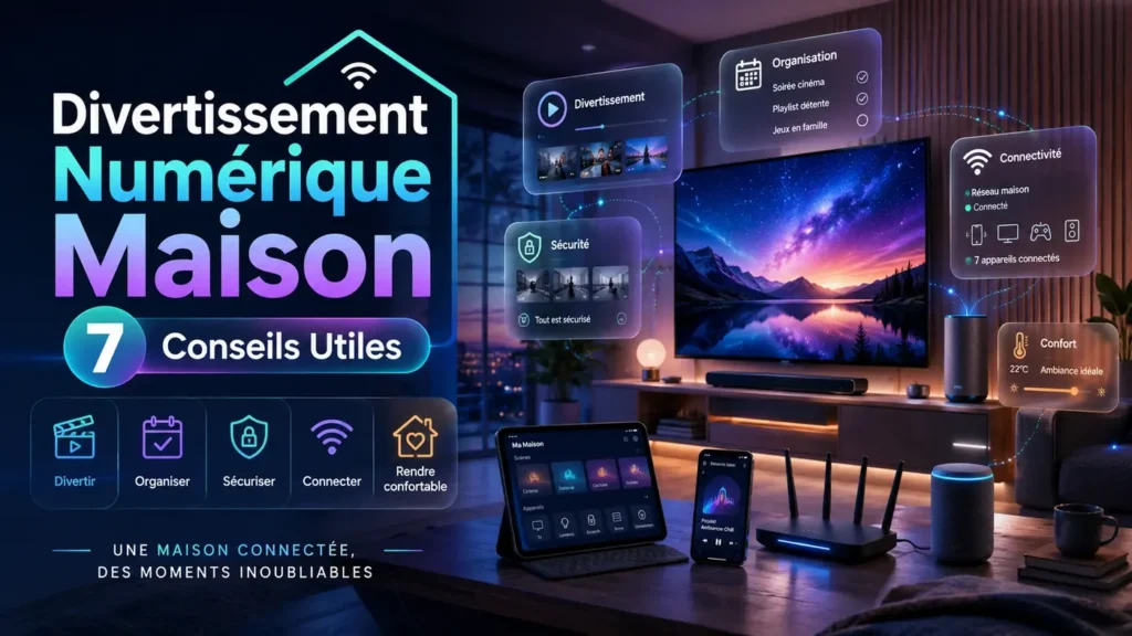 Divertissement numérique maison avec Smart TV, appareils connectés, Wi-Fi stable et expérience digitale confortable