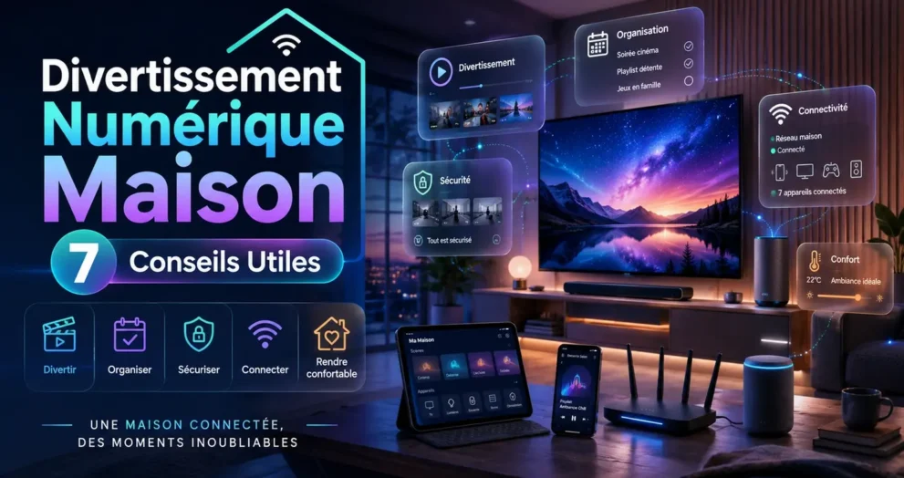 Divertissement numérique maison avec Smart TV, appareils connectés, Wi-Fi stable et expérience digitale confortable
