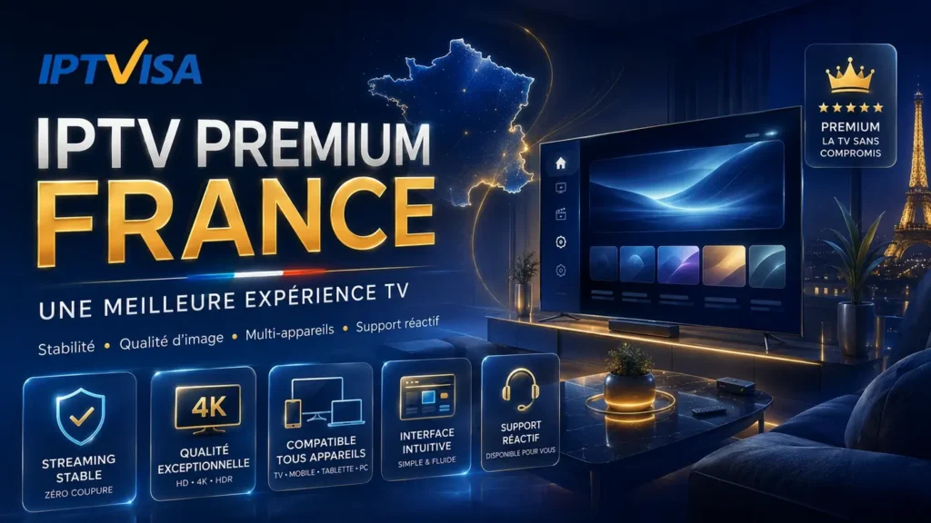 IPTV Premium France expérience avec service stable, qualité d’image 4K, compatibilité multi-appareils, interface intuitive et support réactif