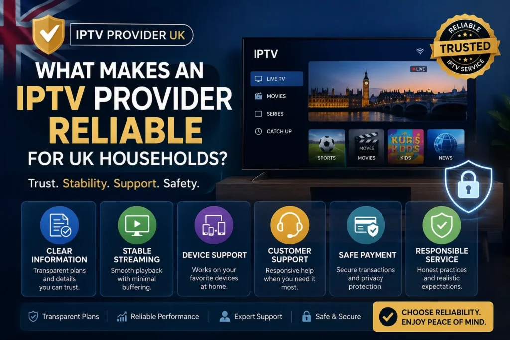IPTV Provider UK reliability guide with stable streaming, support, safe payment, and device compatibility