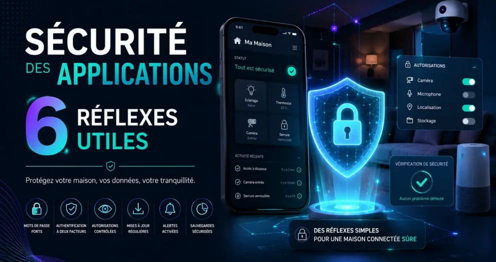 Sécurité des applications avec smartphone, maison connectée, permissions, protection des données et réflexes utiles