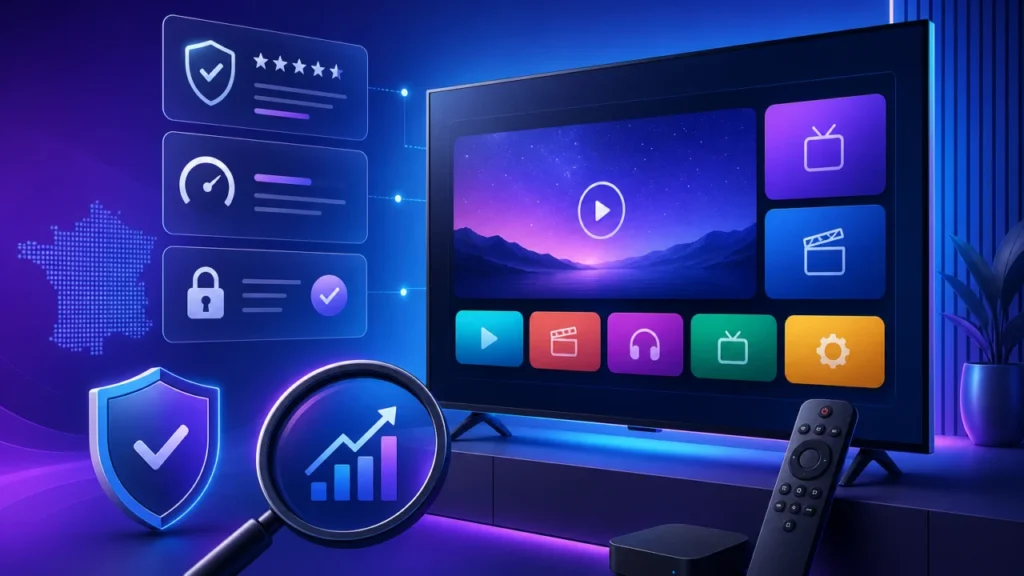 Bannière moderne premium pour article sur abonnement IPTV fiable
