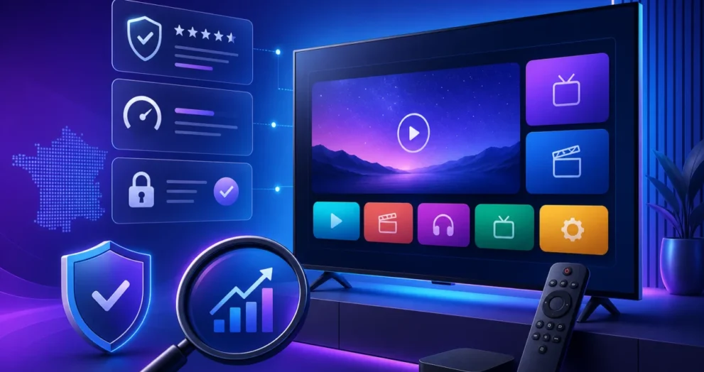 Bannière moderne premium pour article sur abonnement IPTV fiable