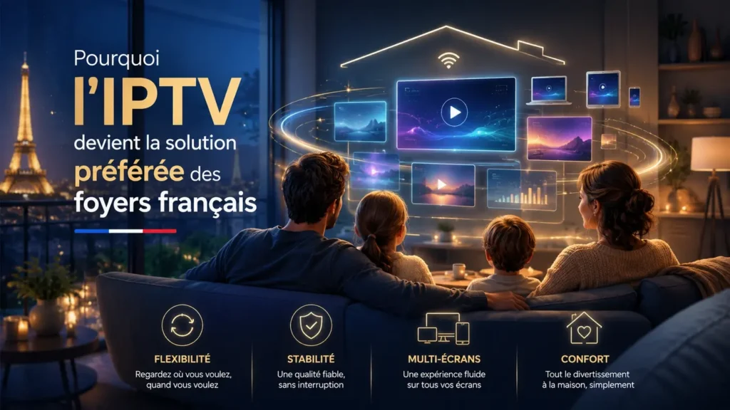 IPTV solution foyers français avec divertissement à domicile, multi-écrans, stabilité, flexibilité et confort familial