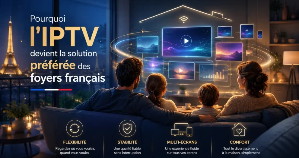 IPTV solution foyers français avec divertissement à domicile, multi-écrans, stabilité, flexibilité et confort familial